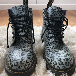 Grey Leopard Print Doc Martens